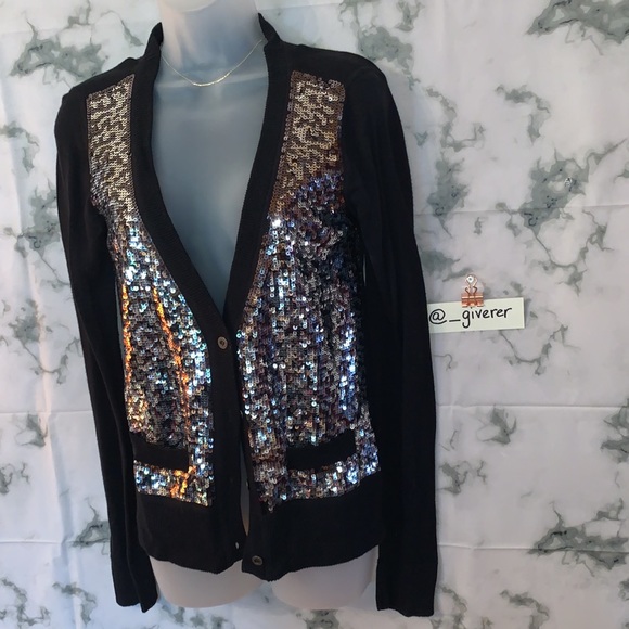 RARE M PINK SEQUIN BOYFRIEND CARDIGAN SWEATER - Picture 3 of 16